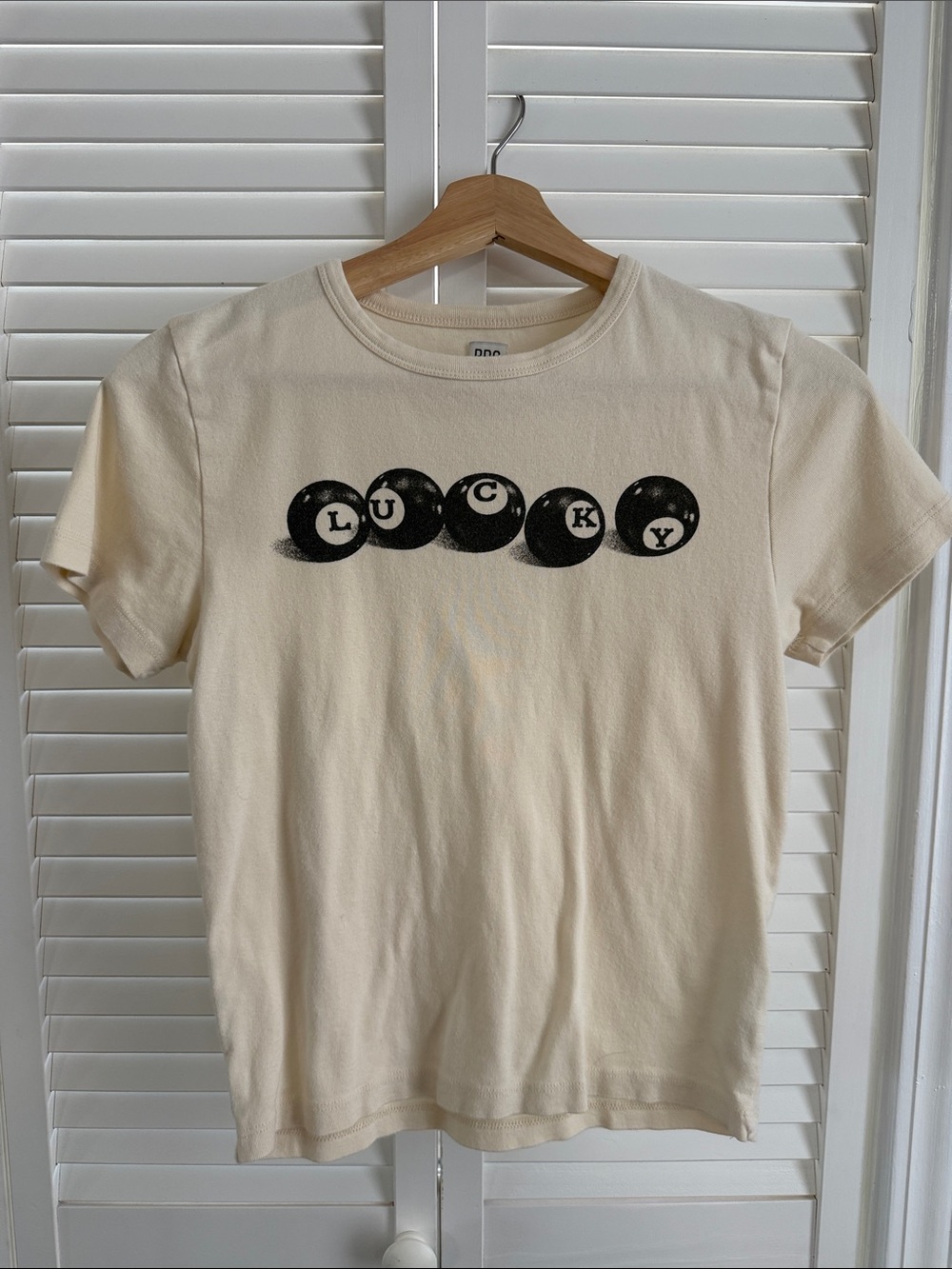 BDG Cream Tee with Black 'LUCKY' Graphic